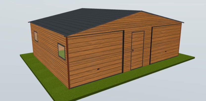 Метален гараж 8x6 м – серия “WOOD PLUS”, повдигащи се врати, 4 прозореца, двускатен покрив с метални керемиди - Image 2